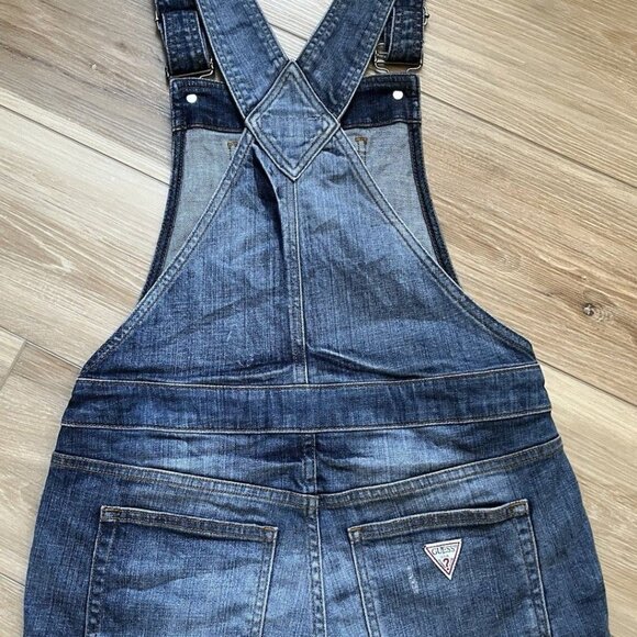 Guess Paulette Shortall Denim Distressed Overalls Women’s Size S - Picture 11 of 16